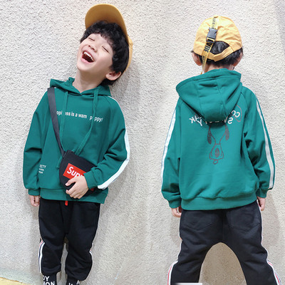 Детски суичър за момчета в зелен и черен цвят с надпис