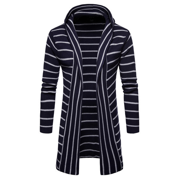 Раирана мъжка дълга жилетка с качулка в три цвята