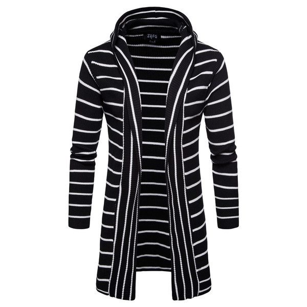 Раирана мъжка дълга жилетка с качулка в три цвята