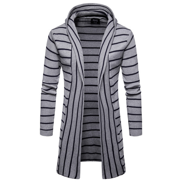 Раирана мъжка дълга жилетка с качулка в три цвята