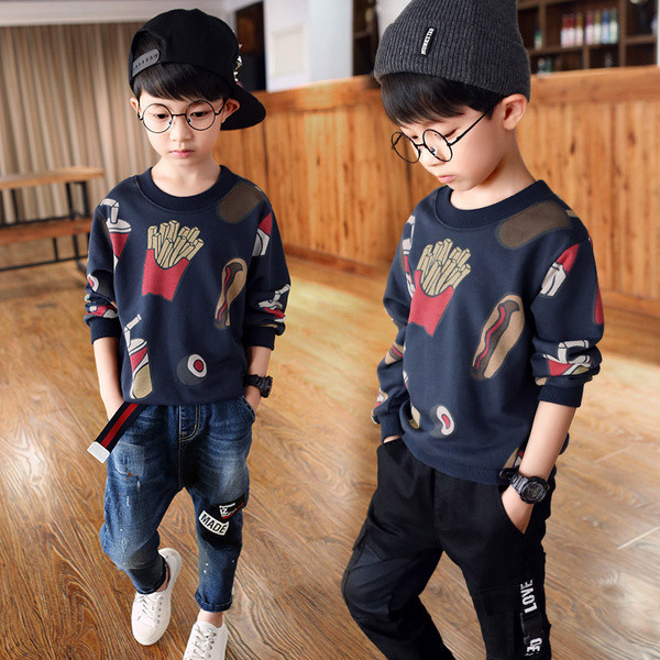 Pulover pentru copii cu guler în formă de O de culoare închisă