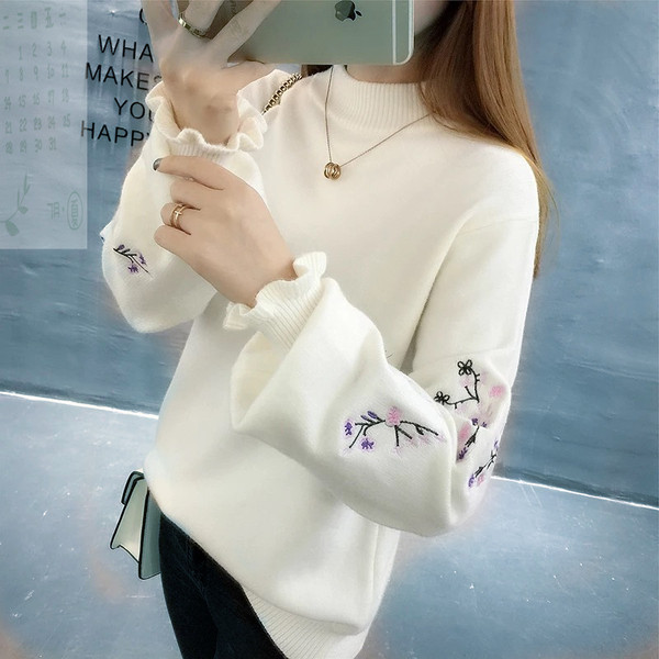 Pulover elegant de dama cu broderie in cinci culori