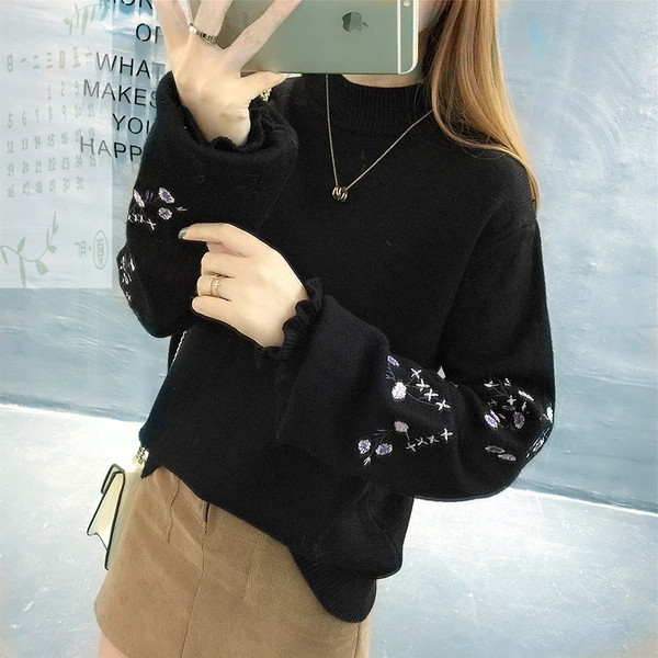 Pulover elegant de dama cu broderie in cinci culori