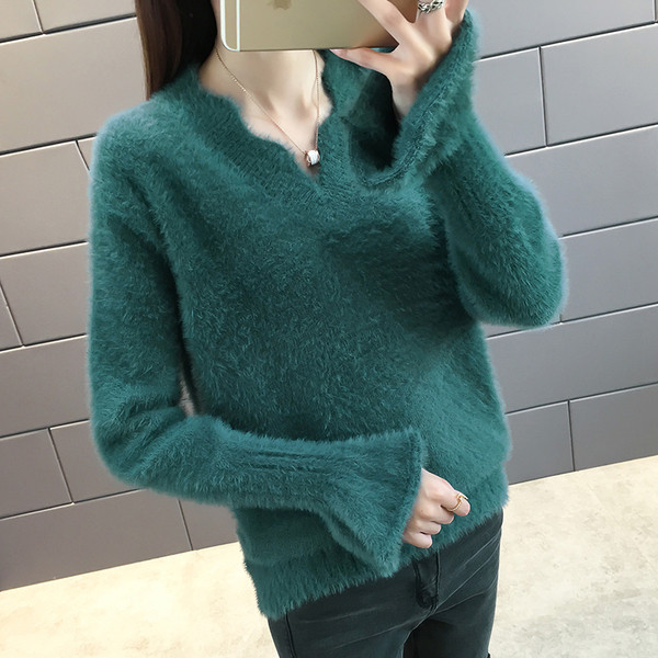 Pulover de damă modern cu decolteu în V cu mâneci lotus