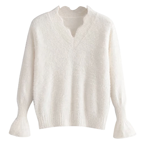 Pulover de damă modern cu decolteu în V cu mâneci lotus