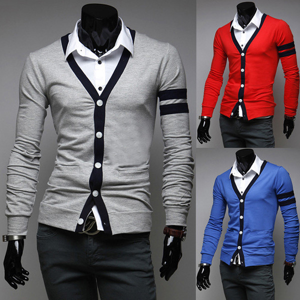 Cardigan subțire pentru bărbați, în trei culori, cu decolteu în V