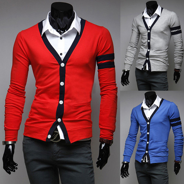 Cardigan subțire pentru bărbați, în trei culori, cu decolteu în V