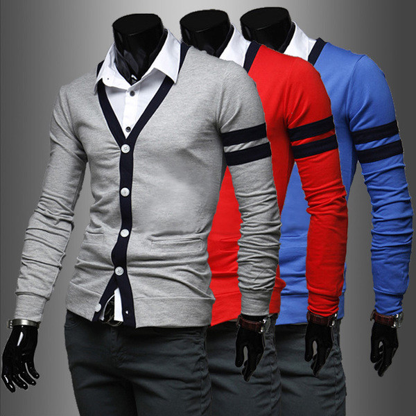 Cardigan subțire pentru bărbați, în trei culori, cu decolteu în V