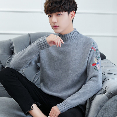 Pulover barbatesc modern cu elemente florale pe maneci in mai multe culori