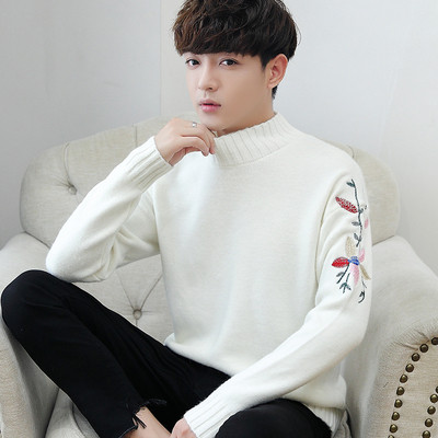 Pulover barbatesc modern cu elemente florale pe maneci in mai multe culori