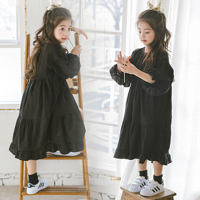 Ежедневна детска рокля широк модел в черен цвят 