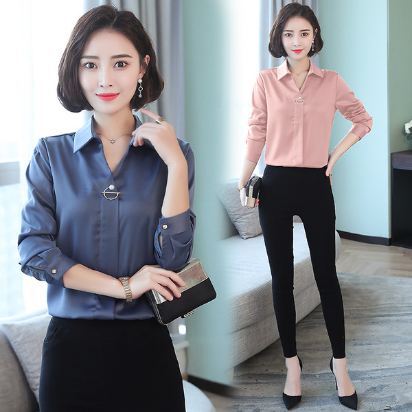 Cămașă elegantă de damă cu decolteu în V în mai multe culori