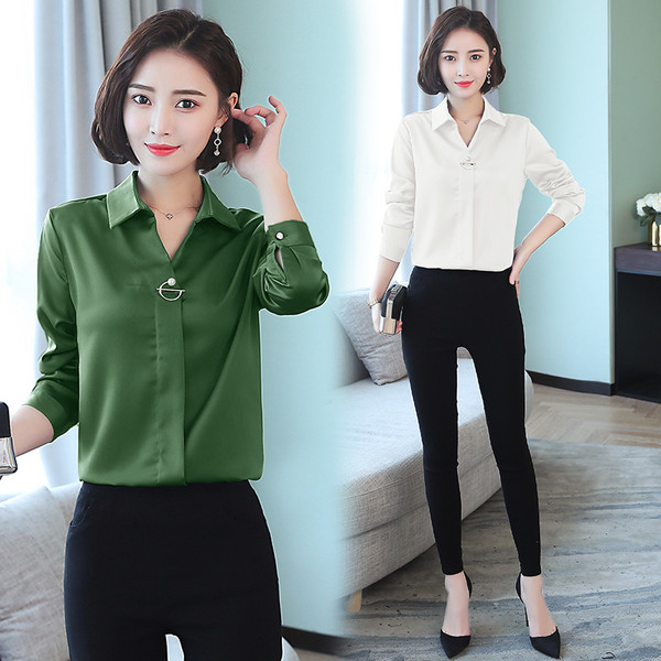 Cămașă elegantă de damă cu decolteu în V în mai multe culori