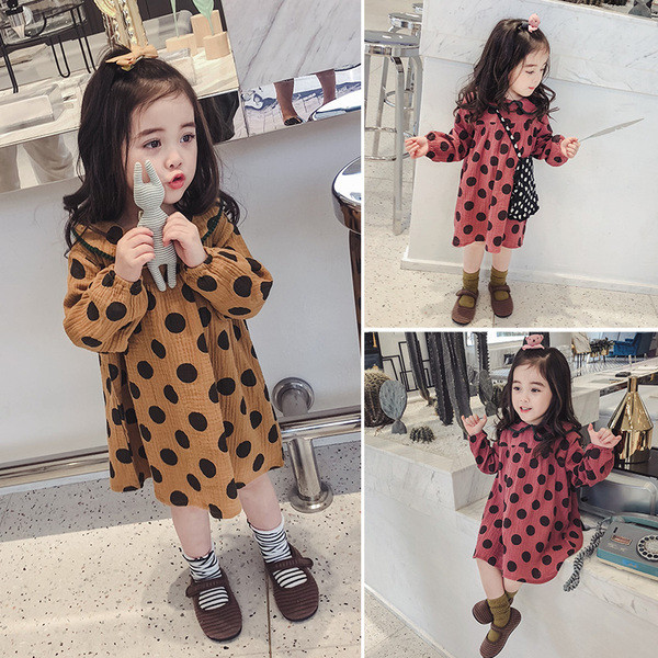 Rochie moderna pentru copii cu buline model lat in doua culori