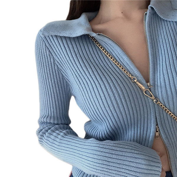 Vesta moderna de dama cu fermoar de culoare albastra