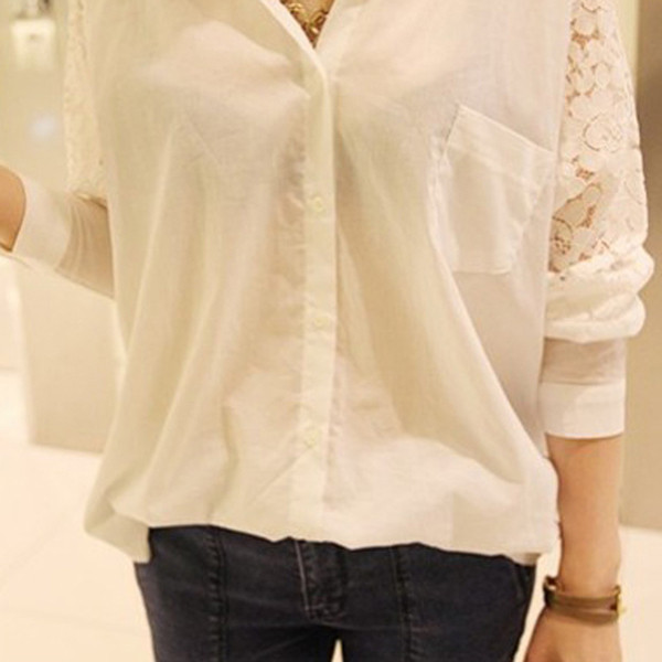 Cămașă elegantă de damă cu dantelă în alb și negru