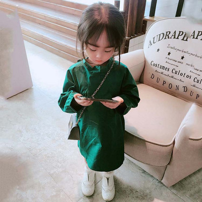Детска рокля широк модел в зелен цвят 
