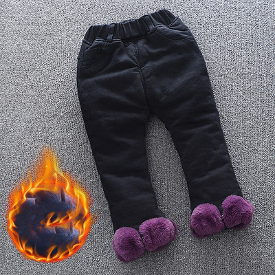 Детски зимни модерни дънки с пух в тъмен цвят