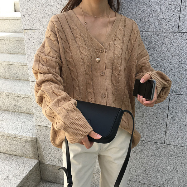 Cardigan casual dama cu nasturi si decolteu in V