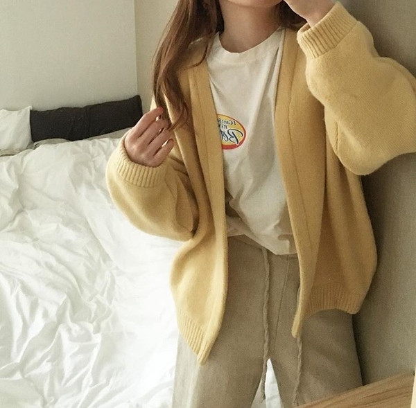 Cardigan modern moale de dama de culoare galbena