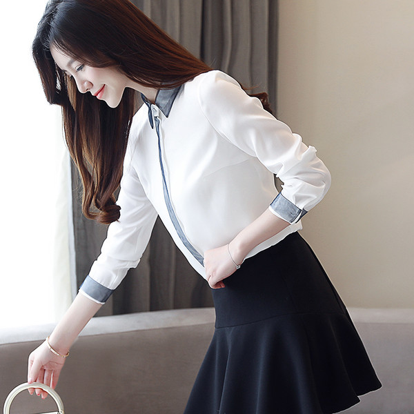 Cămașă elegantă de damă în albastru și alb