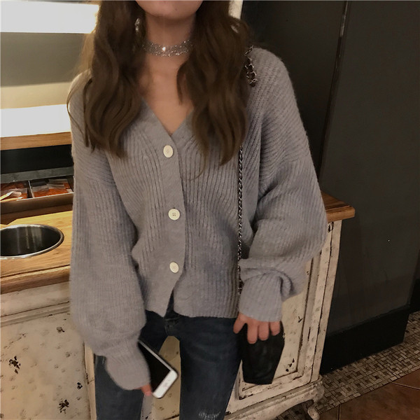 Cardigan dama model casual cu nasturi si decolteu in V in doua culori