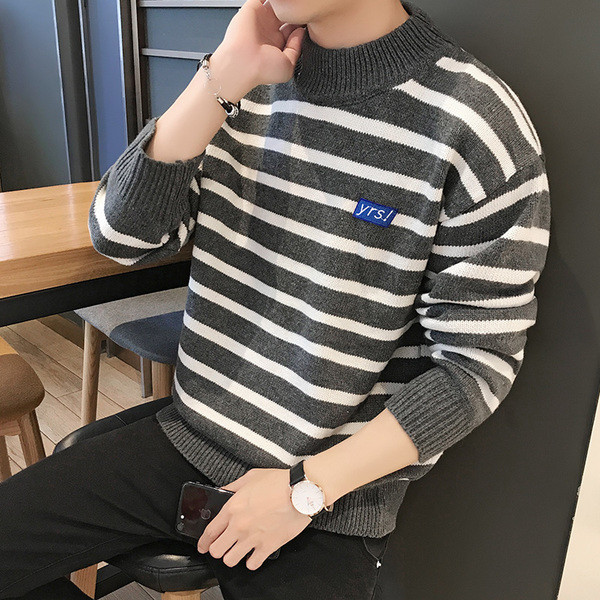 Pulover casual barbatesc cu dungi in doua culori