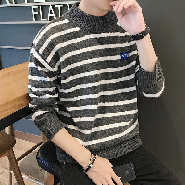 Pulover casual barbatesc cu dungi in doua culori