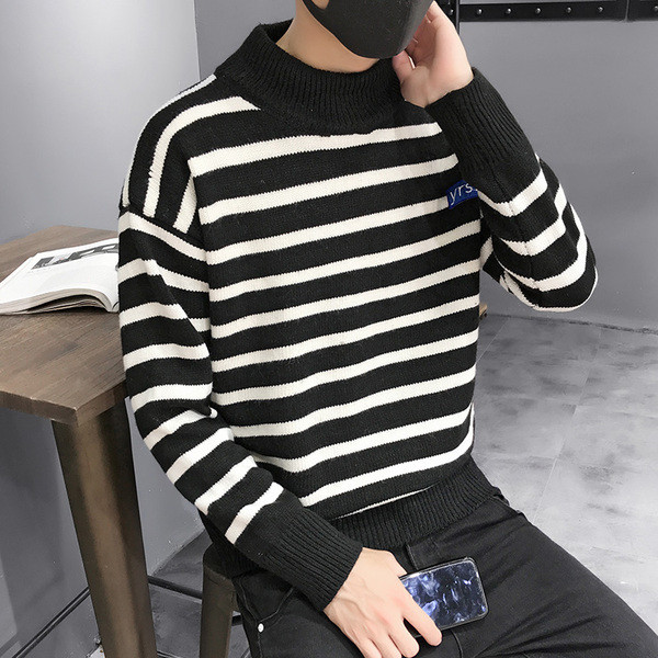 Pulover casual barbatesc cu dungi in doua culori