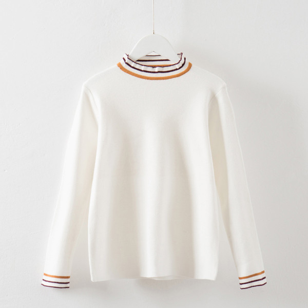 Pulover de damă subțire cu guler polo în alb-negru