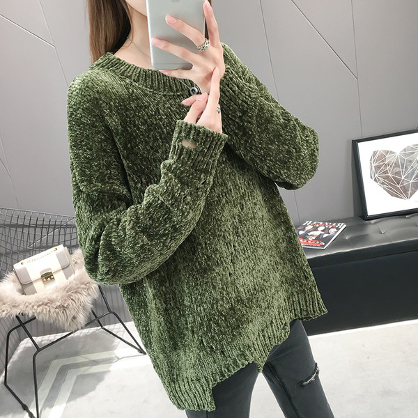 Pulover moale de dama cu guler in forma de O - doua culori