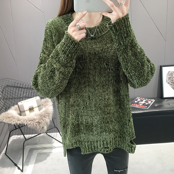 Pulover moale de dama cu guler in forma de O - doua culori