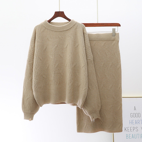 Set elegant pentru femei care include pulover și fustă - patru culori