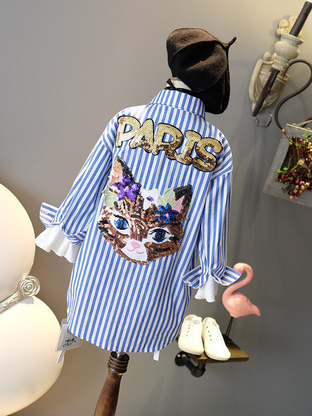 NOU Cămașă elegantă pentru copii pentru fete cu un element - paiete în albastru