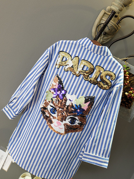 NOU Cămașă elegantă pentru copii pentru fete cu un element - paiete în albastru