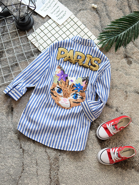 NOU Cămașă elegantă pentru copii pentru fete cu un element - paiete în albastru