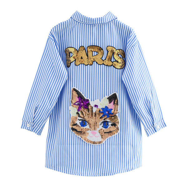 NOU Cămașă elegantă pentru copii pentru fete cu un element - paiete în albastru