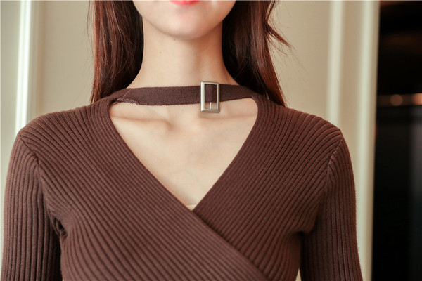 Κομψό γυναικείο φόρεμα με ντεκολτέ σε σχήμα V σε τρία χρώματα