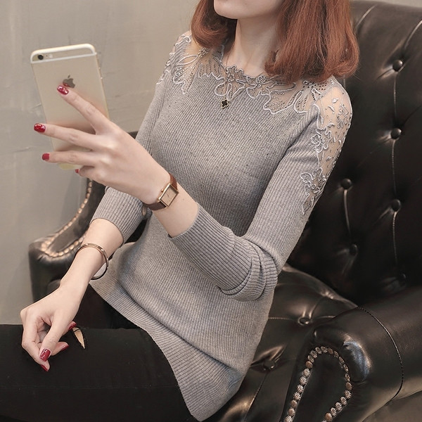 Pulover de dama modern cu dantela in trei culori