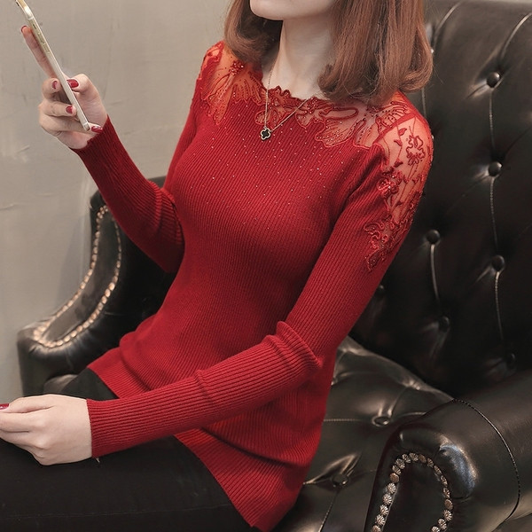 Pulover de dama modern cu dantela in trei culori