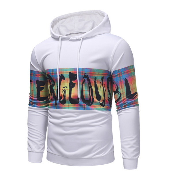 Hanorac modern pentru bărbați, cu glugă și imprimeu alb