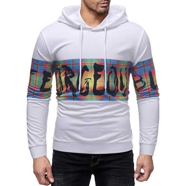 Hanorac modern pentru bărbați, cu glugă și imprimeu alb