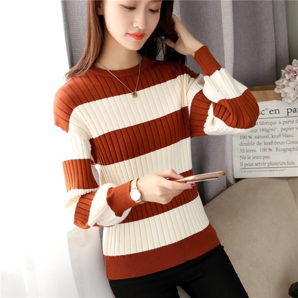 Γυναικείο ριγέ πουλόβερ σε τρία χρώματα