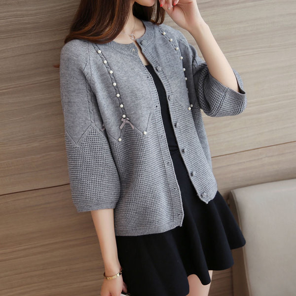 Aktuális modell női kardigán gyöngyökkel és O-nyakkal több színben