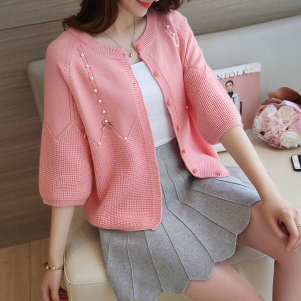 Aktuális modell női kardigán gyöngyökkel és O-nyakkal több színben