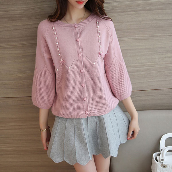 Aktuális modell női kardigán gyöngyökkel és O-nyakkal több színben