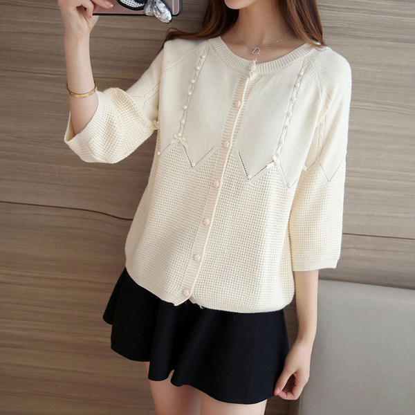 Aktuális modell női kardigán gyöngyökkel és O-nyakkal több színben