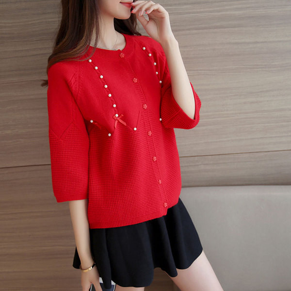 Aktuális modell női kardigán gyöngyökkel és O-nyakkal több színben