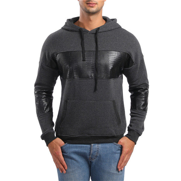 Μοντέρνο ανδρικό φούτερ με δερμάτινα στοιχεία και κουκούλα σε διάφορα χρώματα