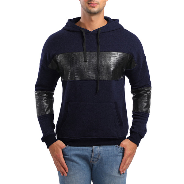 Μοντέρνο ανδρικό φούτερ με δερμάτινα στοιχεία και κουκούλα σε διάφορα χρώματα